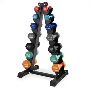 HolaHatha 146 Pound Neoprene Dumbbell Full Body Weight Set with Storage Rack