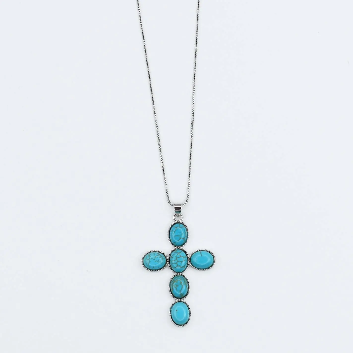 Turquoise Faith Cross Silver Necklace