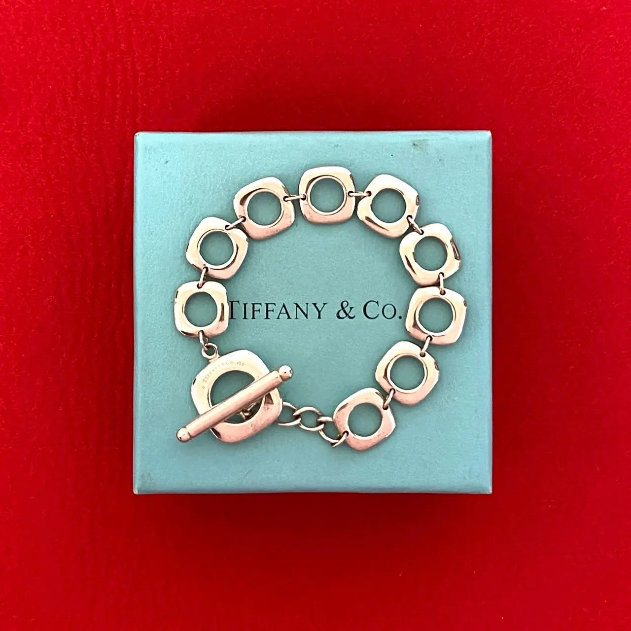 Pre-owned Tiffany & Co. Sterling Silver 925 (Ag925) Small Leather Goods Tiffany&Co. Square Cushion Silver 925 Bracelet
