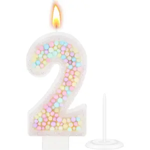 Number 2 Candle Pastel Macaron Glitter  Rainbow Birthday Number Candle Cake Topper for Girl Boy Birthday Wedding Anniversary Sweet Theme Party Decorations