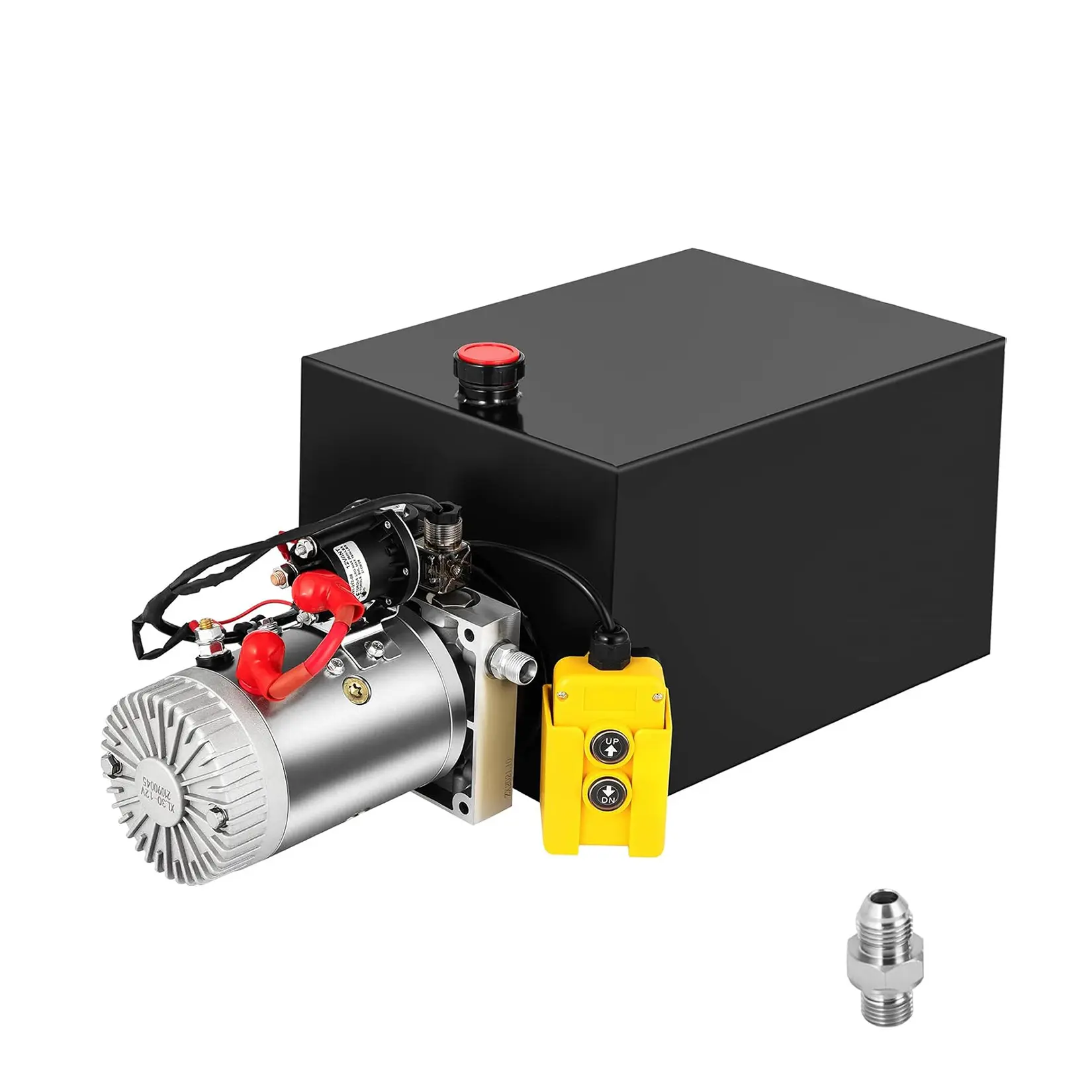 Industrial Hydraulic Pump Power Unit 12V, 4 Quart Metal Reservoir, 3200 PSI for Dump Trailers, Wood Splitters
