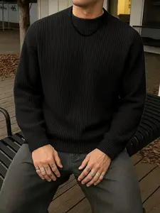 Men's Autumn Winter American Style Fashion Knit Warm Casual Sweater, Loose-Fitting Thick Fabric, Perfect for Cold Weather