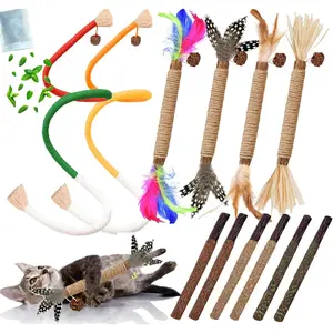 Cat Toys 12PCS Catnip Toy for Indoor Kitten Treat Cats Chew Stick for Dental Cleaning Teeth Kitten Silvervine Rope Kitty Feather Snack for for Kick Molar Scratch Self Play Interactive Boredom