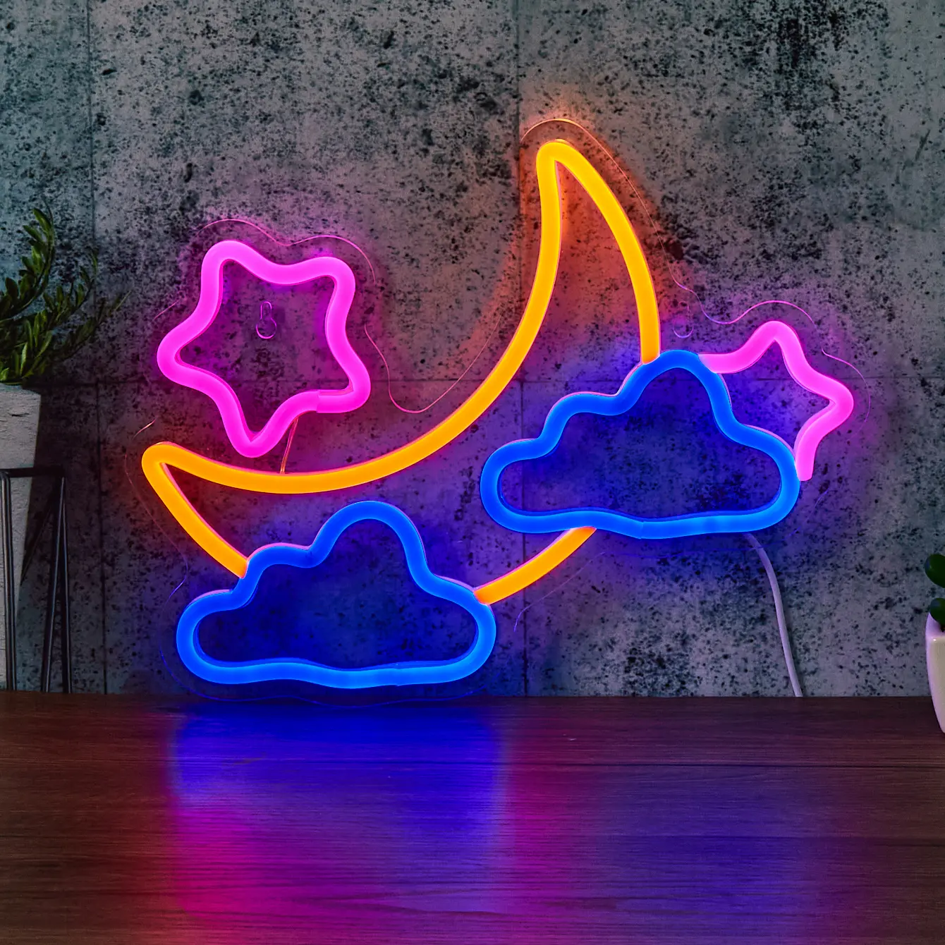 Star Moon Cloud Neon Light, Led Neon Lights, Decorative Atmosphere Light, Kids Festival Decorative Lamp, Bedroom Study Classroom Indoor Decoration, Birthday Party Wall Decor, USB Powered, with Switch