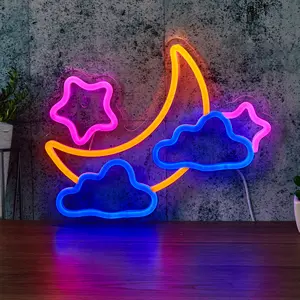 Star Moon Cloud Neon Light, Kids Festival Decorative Lamp, Bedroom Study Classroom Indoor Decoration, Birthday Party Wall Decor, USB Powered, with Switch