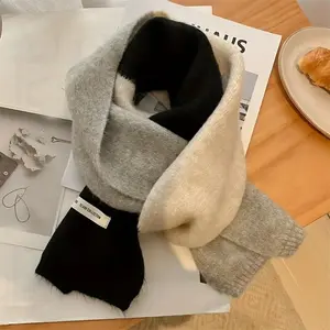 Fashion Colorblock Knit Scarf, Classic Couple Scarf, Casual Warm Wrap, Soft Faux Wool, Autumn Winter Women's Accessories