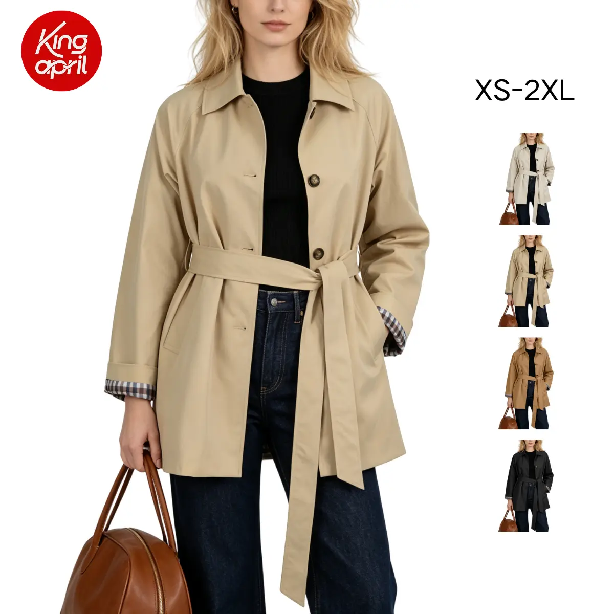 Kingapril Womens Trench Coat Oversized Button Up Jacket Plaid Lined Classic Outerwear with Pockets,back to school,back to school shopping