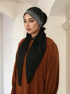 Women's Fashion Plain Color Rhinestone Stretch Hat, Modest Hijab, Casual Versatile Simple, Sun Protection Breathable Sweat-Wicking Jersey Hijabs
