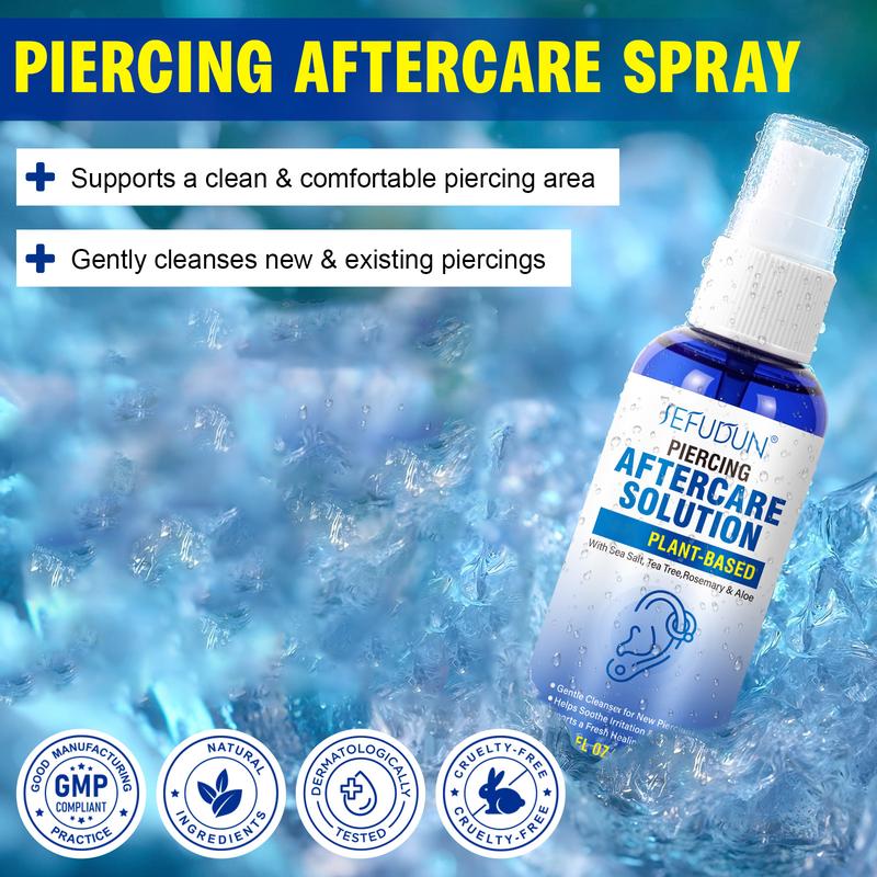 SEFUDUN Piercing Care Spray 60ml | Saline Spray for Piercings | Ear Piercing Cleaning Spray | Saline Spray for Piercings | Removal of Ear, Abdominal, and Nose Piercings and Keloids