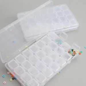 Transparent Plastic Storage Box with Small Compartments, Jewelry Organizer for Beads Earrings DIY Crafts, 28/56 Grid Container, Clear Storage Box