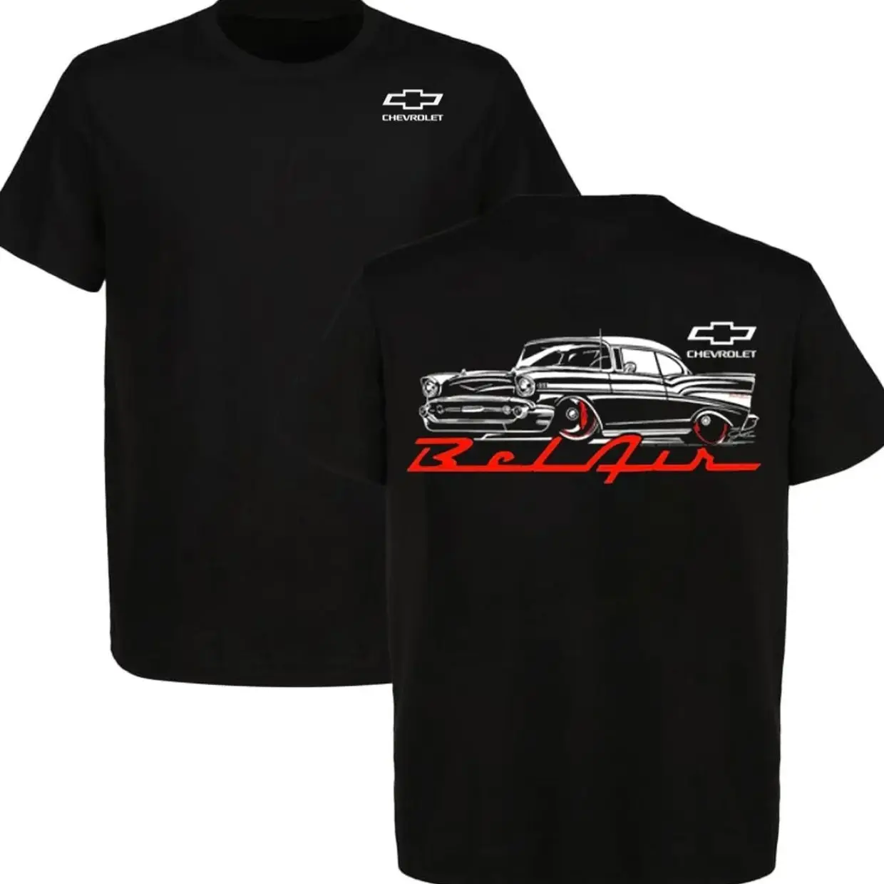 Bel Air Chevy Muscle Car 2-Sided T-Shirt 57 Chevy Graphic Tee Men Cotton Short Sleeve 90s Styled Streetwear 83