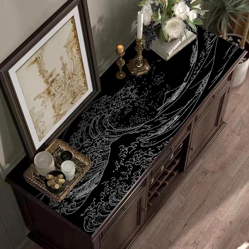 Japanese Sea Wave Gaming Mouse Pad, Anime Gaming Mousepad, Extended Kanagawa Mat Desk Mat, Large Desk pad 31.5x11.8 Inch 3mm Thick Long Non-Slip Rubber Base Mouse Pads (Black)