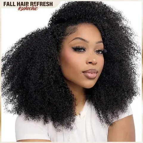 [Wear Go Half Wig] BGMgirl Invisible Hairline Afro Curly Kinky Straight Burmese Curly Half Wig No Leave Out Flip Over Wig Glueless Human Hair Seamless Updo Down Style Beginner Friendly Fall Hair Quick Weaves #TikTokShopFallDealsForYou #sohochic