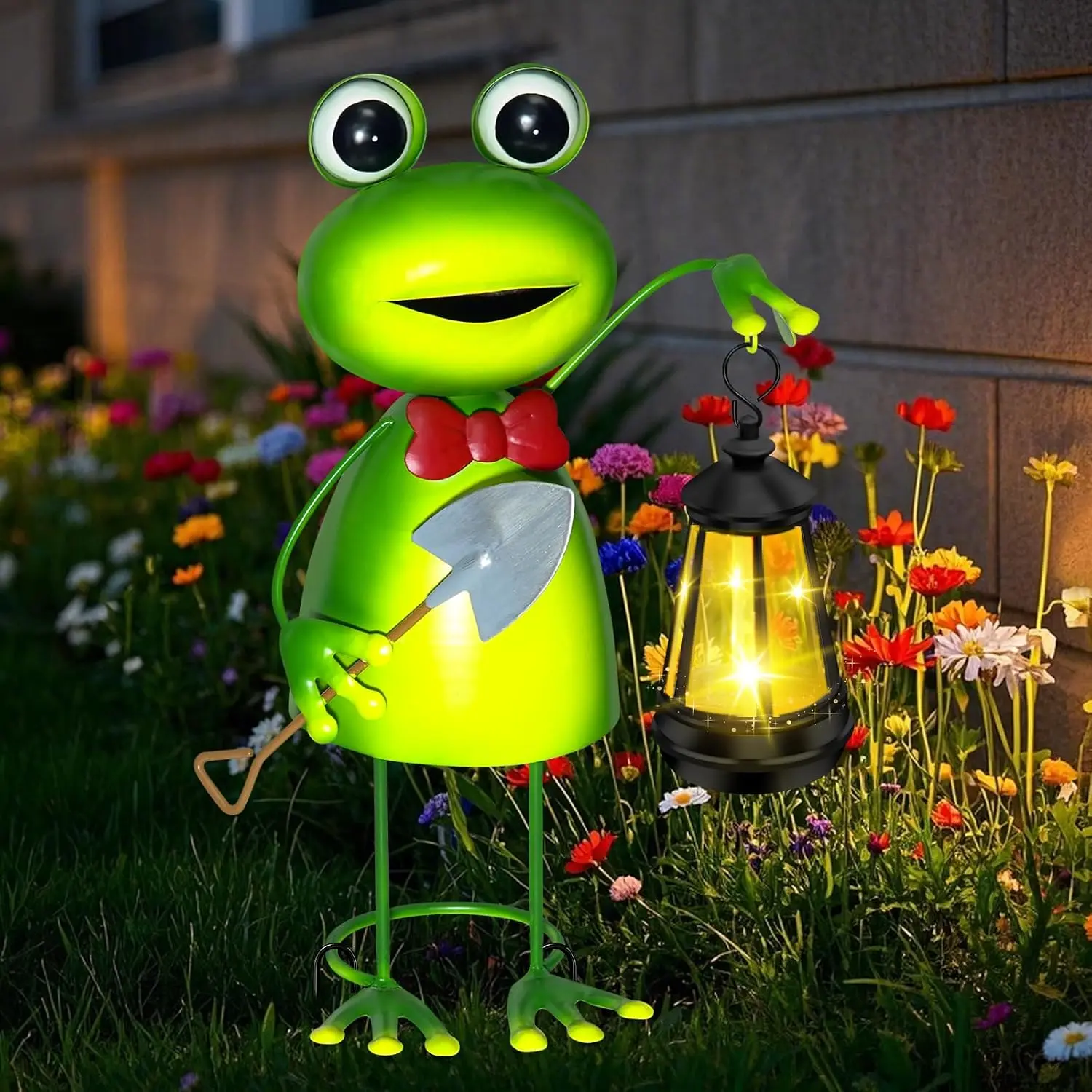 Solar Garden Light Metal Frog Statue (13.78in Tall) with Solar Lantern Decorative Stake - Birthday Gift for Women Mom, Fairy Garden Accessory for Patio, Yard Art