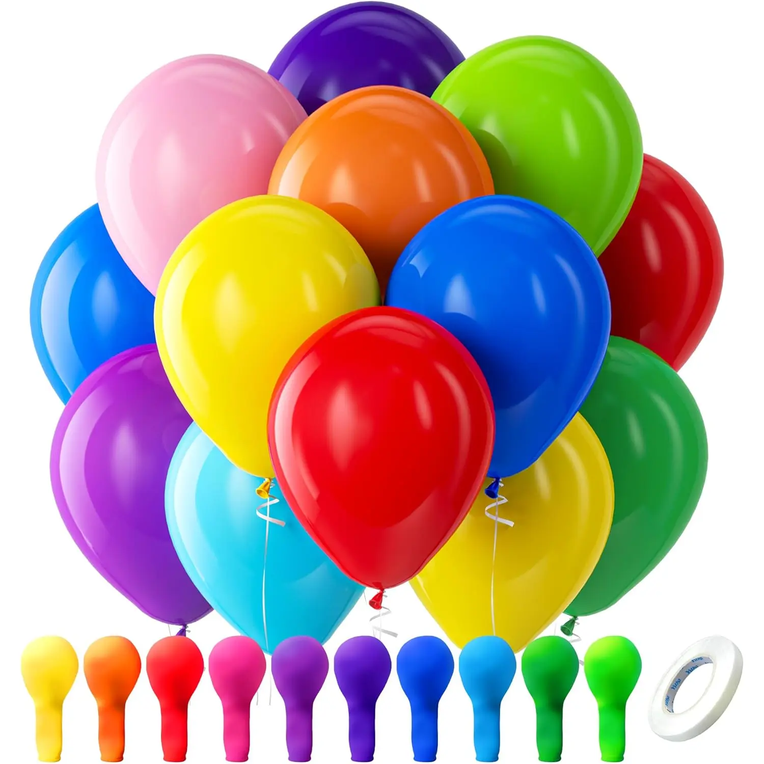 Bezente Assorted Rainbow Latex Balloons, 100 Pack 12 Inch round Helium Bright Color Balloons for Birthday Baby Shower Wedding Party Decorations Bezente