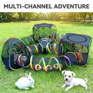 ️Foldable Pet Play Tunnel Kit - 2 Tents + 3 Tunnels, Breathable Mesh, Durable