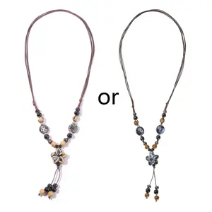 Long Traditional Necklace Ornaments with Ceramic Beads Pendant