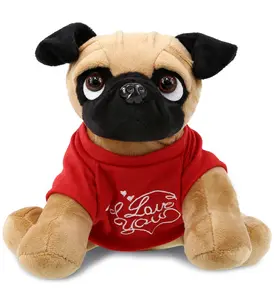 PLUSH I LOVE YOU RED SHIRT- PLUSH - PUG DOG 8"