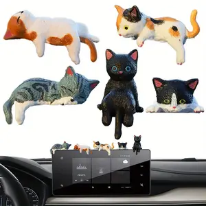 5Pcs Cute Mini Cat Car and Table Decoration, Suitable Table, Computer Screen and Car Center Console, Cute Decoration