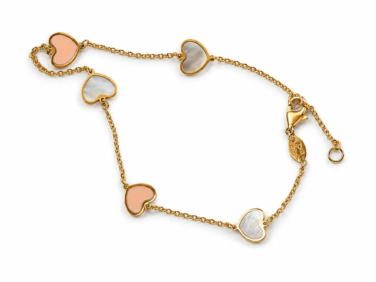 14K Gold Heart Station Bracelet