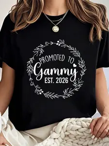 100% cotton Promoted To Gammy 2026 Women Gifts 1st Time Grandma To Be T-Shirt Women Graphic T-Shirt Cotton Print short Sleeve Casual Top, Summer Tee Womens Tops