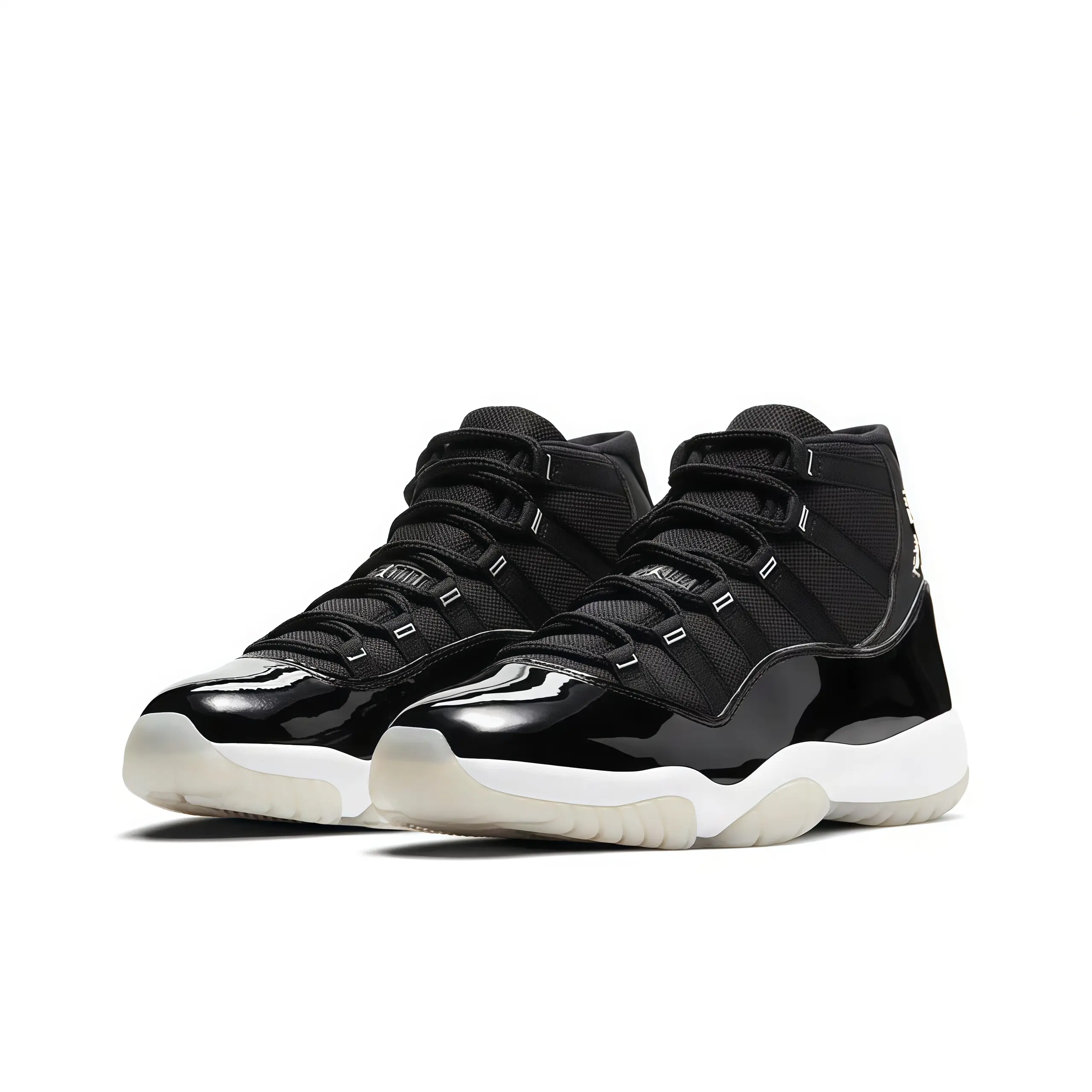 Unisex Black White Retro High Top Basketball Sneakers, Gloss Patent Leather Cushioned Athletic Shoes, Transparent Cream Outsole Street Trainers for Men Women Sports Training Daily Casual Outfits