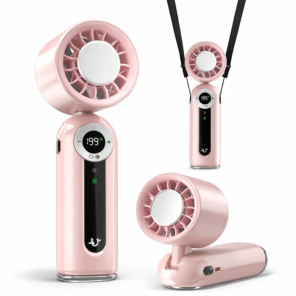 199 Speed Portable Ice Cooling Fan, Foldable Adjustable Handheld Fan, 4000mAh Rechargeable Battery Up to 23H Runtime, Digital LCD Display, Built-in Flashlight, Personal Fan Support Handheld/Neck/Desktop for Travel Outdoor Office