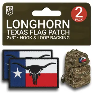 Texas Longhorn Patch Set – 2Pcs Embroidered Tactical Patches (2x3 Inches)