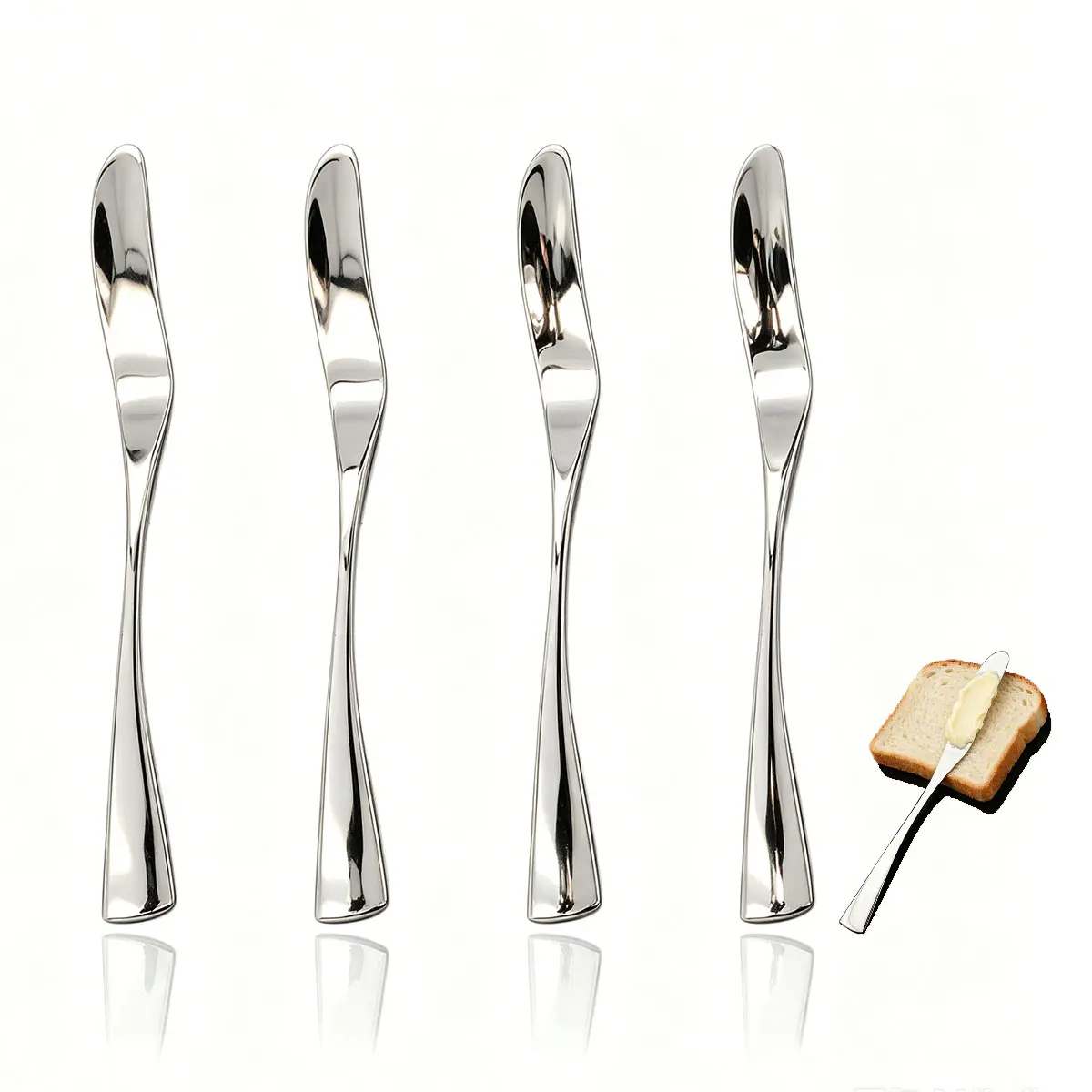 4-Piece Stainless Steel Butter Knife Set Mirror Polished Cheese Knife Silverware Set Dishwasher Safe