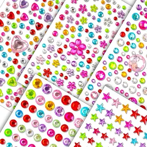 5pcs Shiny Crystal Acrylic Stickers, DIY Sticker, Random Colors, Self-Adhesive Gemstones, Water Drill Decals, 5 Shapes Sparkling Jewelry