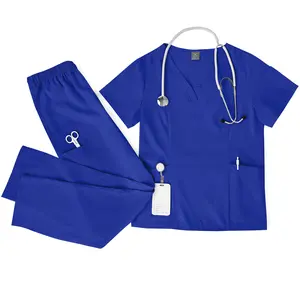 Scrubs for Women Set V-Neck Stretch Scrub Top & Drawstring Scrub Pant Nursing Uniforms Scrubs Sets with Pockets