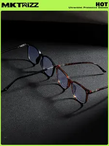 Y2K Fashion 2-Pack 2 in 1 Photochromic Anti blue light Glasses, Tortoise shell eyeglass, Large Square Eyeglasses, Black Retro Frame, Women Men Computer Gaming Phones Affordable Clear glasses