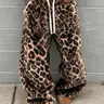 Unisex Leopard Print Fleece Pants, Casual Bottoms, Soft Rabbit Fur Fabric, Fall Winter Warm Comfort, All Season Trousers, Street Hip Hop Style, Daily & Outdoor Wear, Streetwear, Casual Fitted Pants
