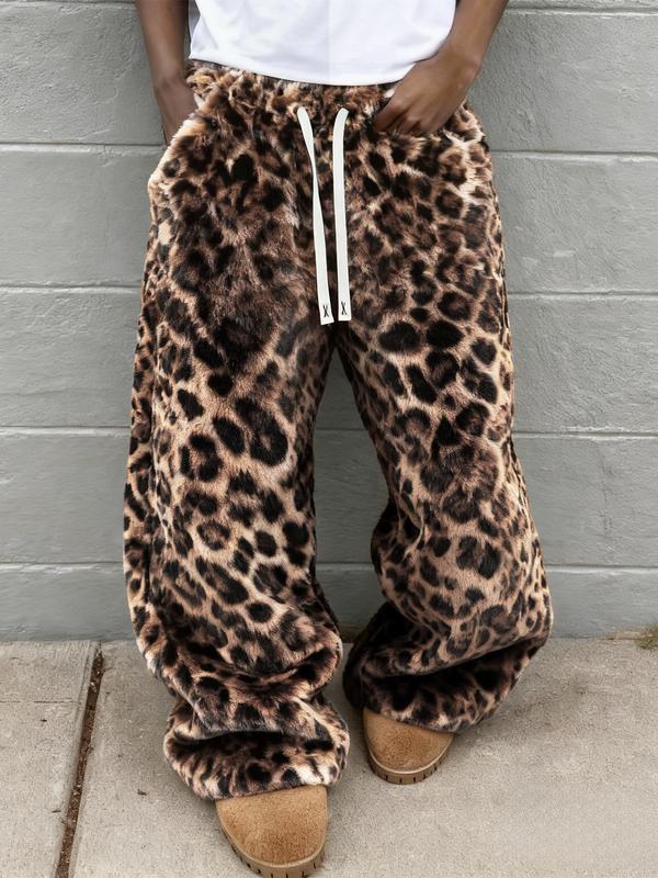 Unisex Leopard Print Fleece Pants, Soft Rabbit Fur Fabric, Fall Winter Warm Comfort, Street Hip Hop Style, Daily & Outdoor Wear Unisex Leopard Print Fleece Pants, Soft Rabbit Fur Fabric, Fall Winter Warm Comfort, Street Hip Hop Style, Daily & Outdoor Wear