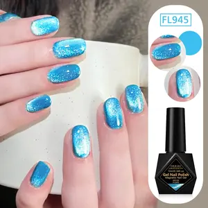 Fourlily 10ML Sky Blue Cat Eye Gel Nail Polish, Sparkling Blue Magnetic Nail Polish, Long-Lasting Glossy Finish, Perfect for Manicure & Pedicure, Alcohol-Free, Easy Application, Perfect for Home & Salon Manicures, Nail Polish
