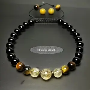 1PC Black Natural Stone Bracelet - Adjustable Wrist Jewelry, Suitable for Both Men and Women