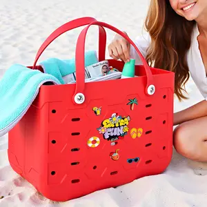 Trend Women's EVA Tote Bag - 3 Sizes (Large/Medium/Small), Lightweight Waterproof Beach Shoulder Bag with Decorative Accessories for Daily Use, Vacation