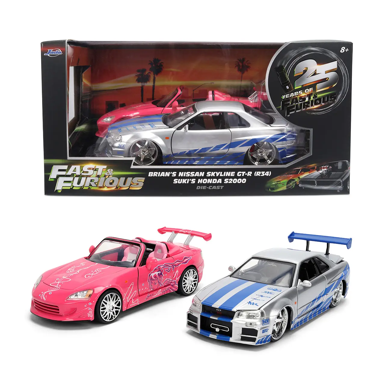 1:24 Fast & Furious Twin Pack BRIAN's Nissan Skyline GT-R & SUKI's Honda S2000 by Jada