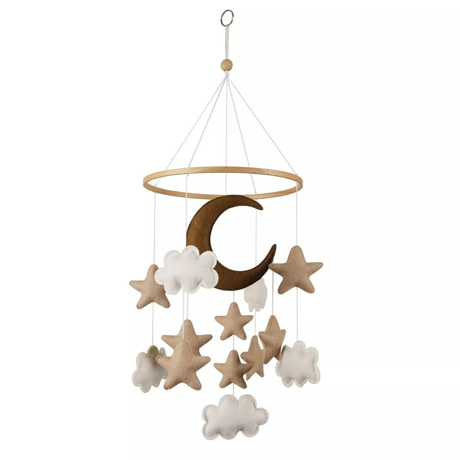 Handmade Felt Brown Moon, Cloud and Stars Nursery Mobile, Gender Neutral Crib Mobile, Baby Room Decoration, Cot Mobile,
