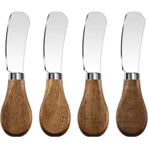 Butter Knife Spreader, Cheese Spreader Knives Set of 4, Stainless Steel Butter Knives with Acacia Wood Handle, Small Cheese Knives for Cold Butter, Soft Cheese Spreader, Jam, Charcuterie, Pastry