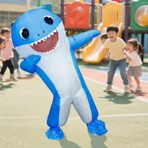 Hot Shark Polyester Inflatable Costume, No Battery, Youth Adult Size, Fits 155-190cm, with Fan & Box, Halloween Cosplay Party Use