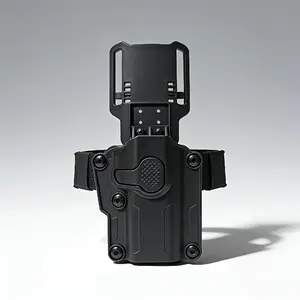 A tactical universal holster with a paddle-style base and elastic waistband (right-handed), suitable for use in over 20 different scenarios and compatible with various handguns such as the G17, G19, G22, and M9.