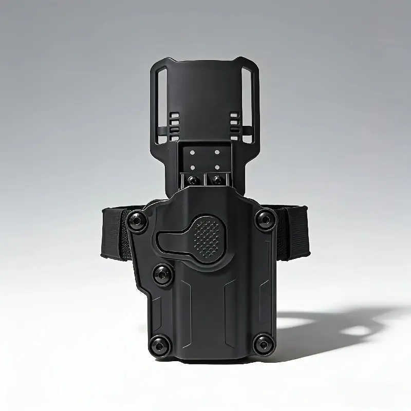 A tactical universal holster with a paddle-style base and elastic waistband (right-handed), suitable for use in over 20 different scenarios and compatible with various handguns such as the G17, G19, G22, and M9.