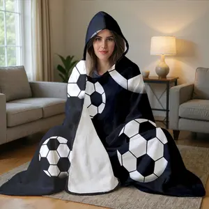 1pc Soccer Ball Pattern Hooded Blanket for Adults & Teens, Oversized Wearable Poncho, Ultra Soft Flannel Digital Print Cloak for Lounging, Gaming, Watching TV, Reading, Napping, Camping, Perfect, Cozy Hooded Blanket