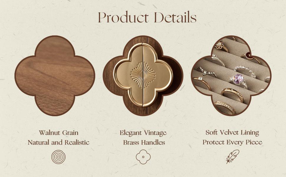 Walnut Wood Magnetic Double-Door Jewelry Box with Lid - 5-Layer Vintage Decorative Vanity Organizer, Velvet-Lined Compartments, Flower Accents, Large Capacity for Rings & Necklaces, Ideal Gift Box Packaging