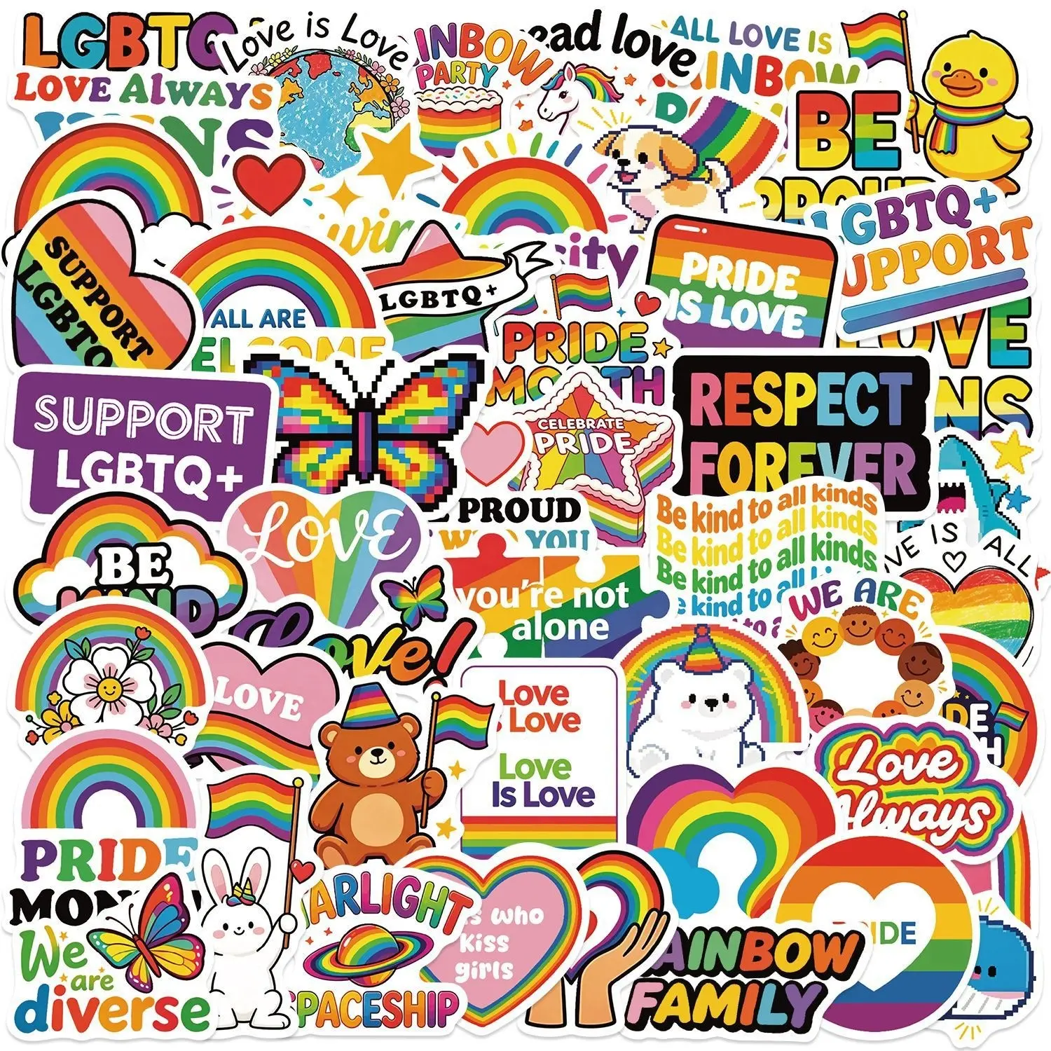 50 Cartoon Pride Month Stickers, Waterproof DIY Decals for Guitar Notebook Luggage, Flat Sticker Type, Perfect for Creative Projects