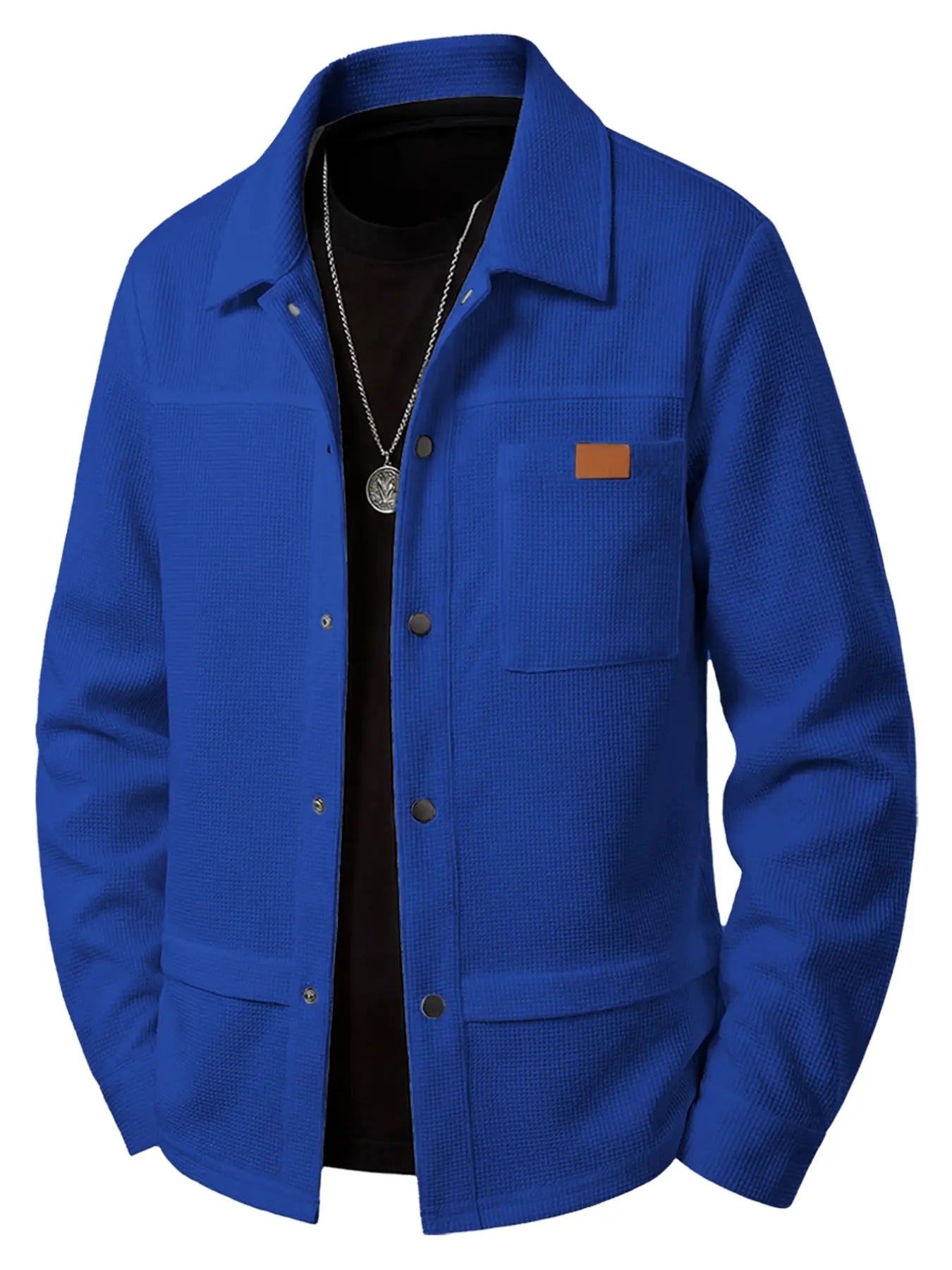 Men's Waffle Texture Jacket, Slim Fit Lapel Collar with Front Pocket, Button-Up Outerwear, Casual Fall & Winter Workwear