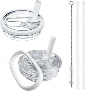 2 Pack Stanley Lid Replacement 40 oz, with Leak Proof and Flip Straw Lid, Stanley Cup Accessories, for Stanley Quencher H2.0 40 oz Tumbler (Only), BPA Free (Milk White)