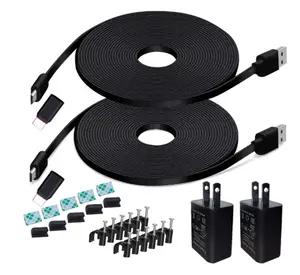 2-Pack 20FT Power Extension Cable for Blink Outdoor 4/3, Wyze Cam v3/v4, Ring Spotlight Cam, Arlo Essential 2K – Micro USB & Type C Charger with Adapter (Black)