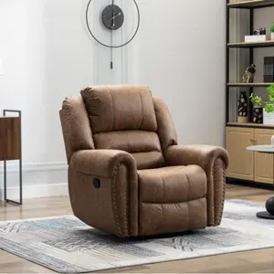 EBELLO Premium Imitation Leather Recliner Chair Classic & Traditional Manual Recliner with Comfortable Arms & Back for Living Room 39"x37"x40" Armchair